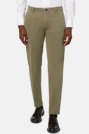 Pantaloni In Cotone Elasticizzato, Kaki, hi-res