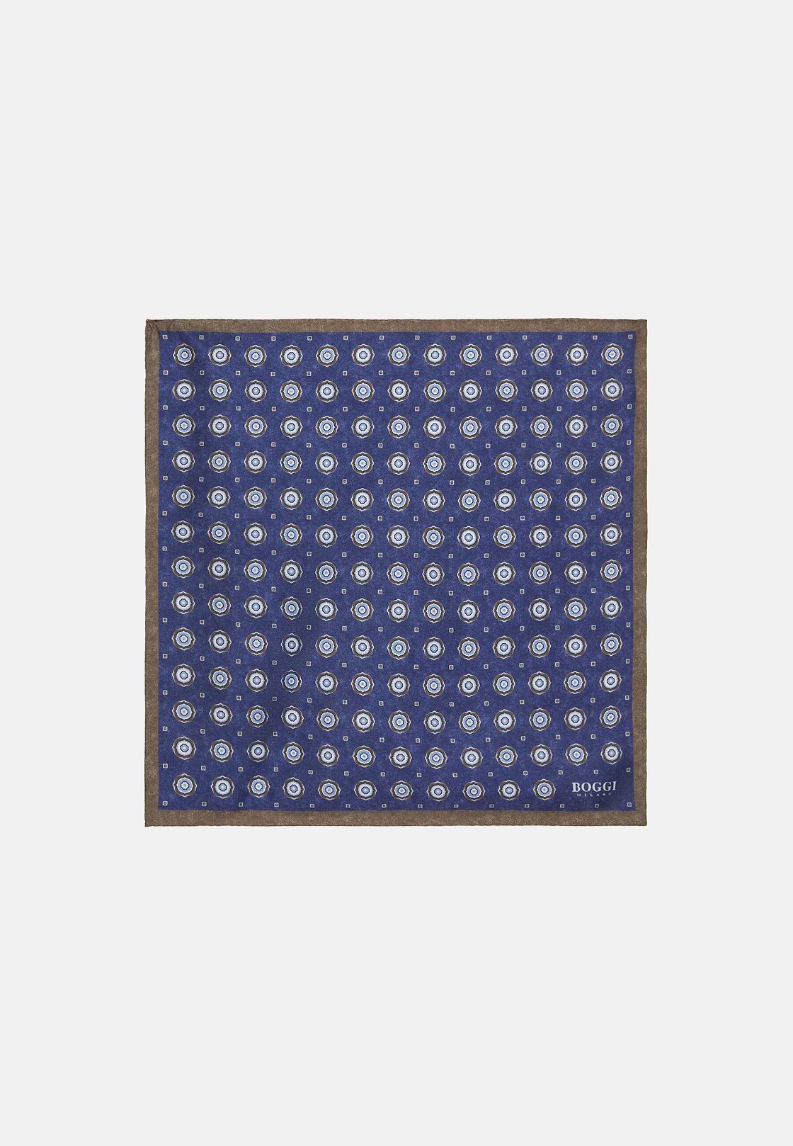 Silk Pocket Square With Medallions Pattern, Blue, hi-res