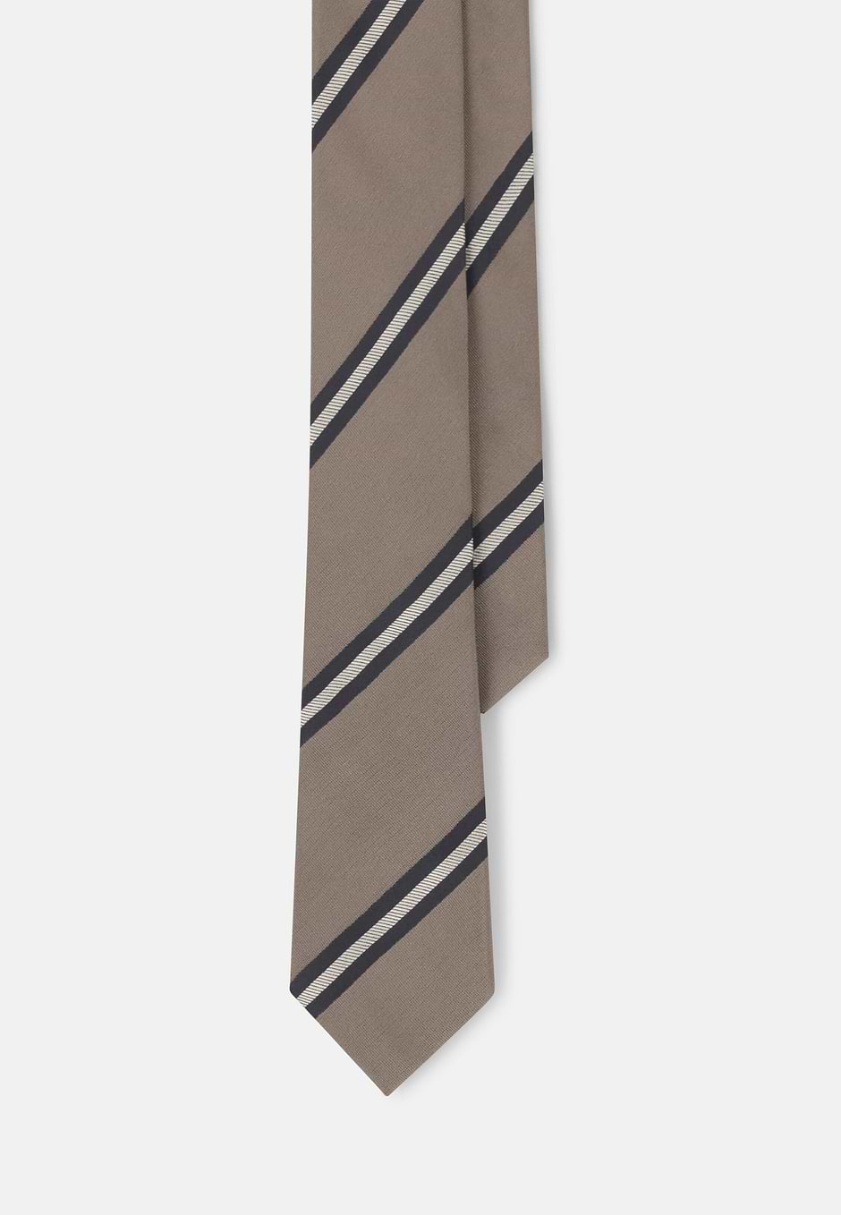 Krawatte Regimentsmuster aus Seide, Taupe, hi-res