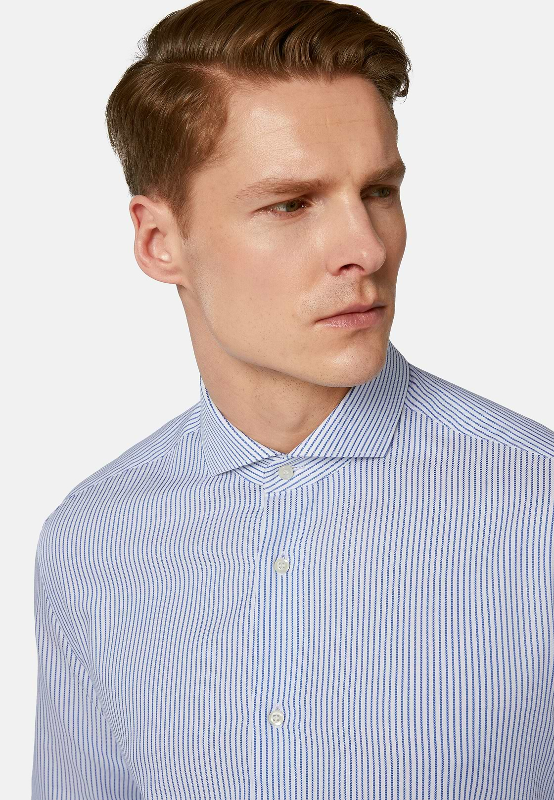 Striped Dobby Napoli Collar Shirt Slim Fit, Medium Blue, hi-res