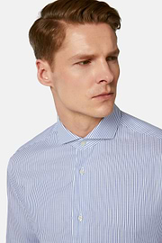 Camisa de Rayas cuello Italiano, Azul, hi-res