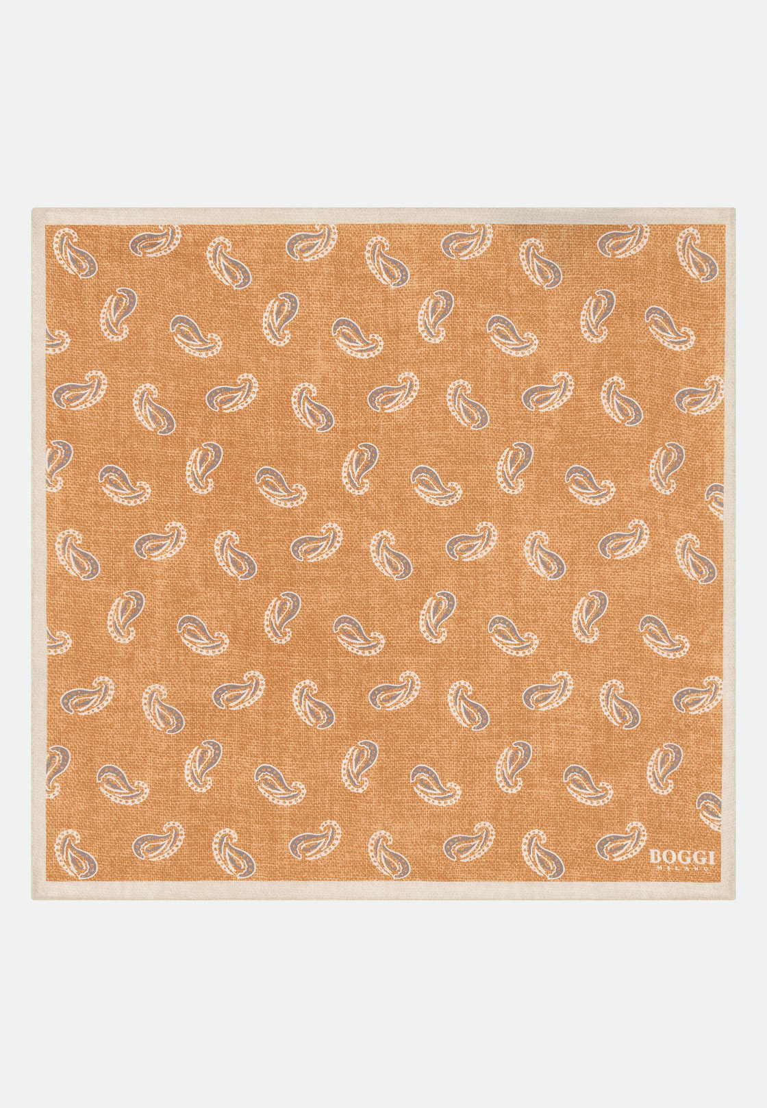 Paisley Print Silk Pocket Square, Orange, hi-res, 2