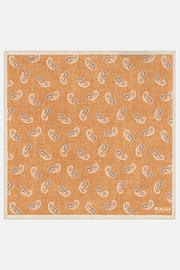 Paisley Print Silk Pocket Square, Orange, thumb, 2