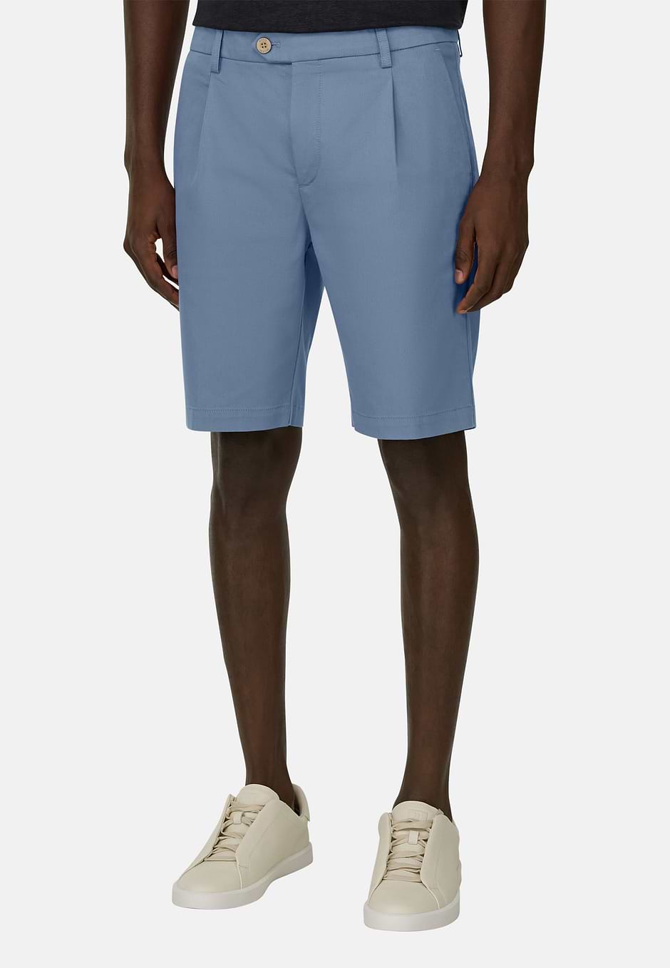 Stretch Cotton and Tencel Bermuda Shorts, Air-blue, hi-res