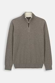 Quarter-Zip Jumper in Cashmere, Taupe, thumb, 5