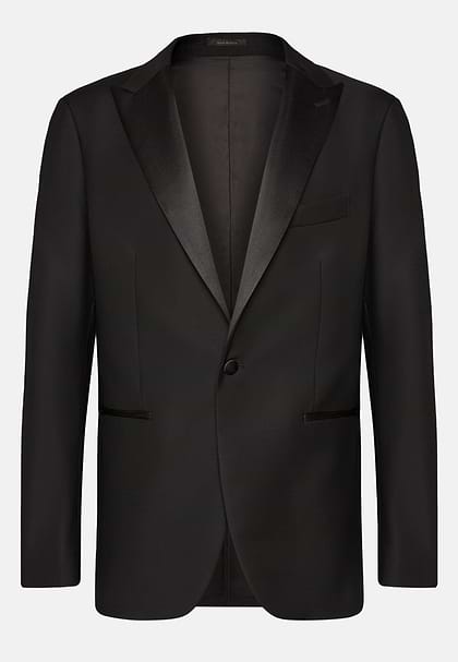 Chaqueta De Esmoquin Negra De Lana Solapa De Pico, Negro, hi-res