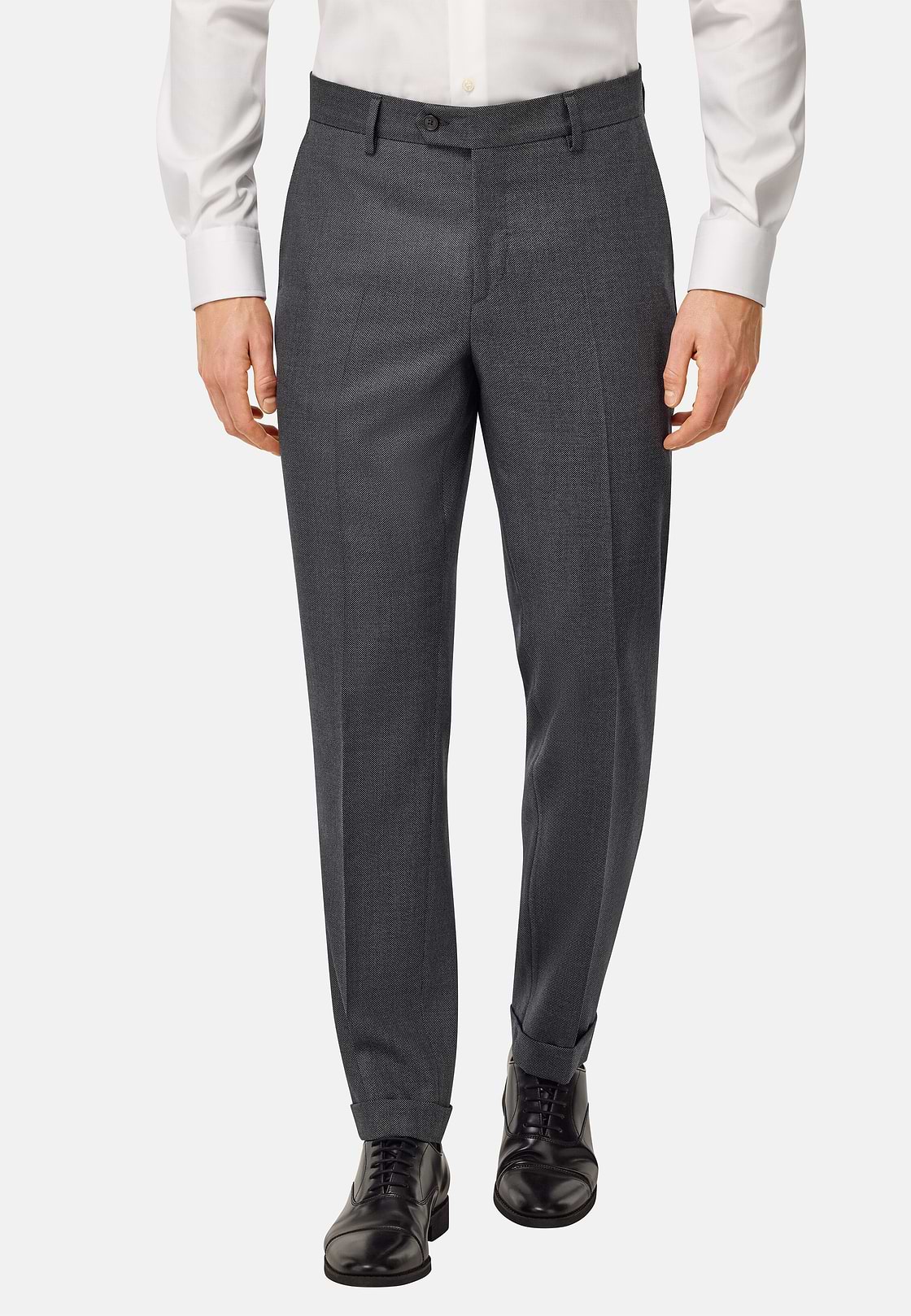 Pure Wool Bird's Eye Trousers, Medium grey, hi-res