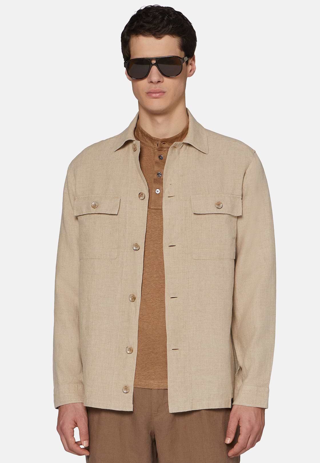 Sand Linen Camp Overshirt, Sand, hi-res