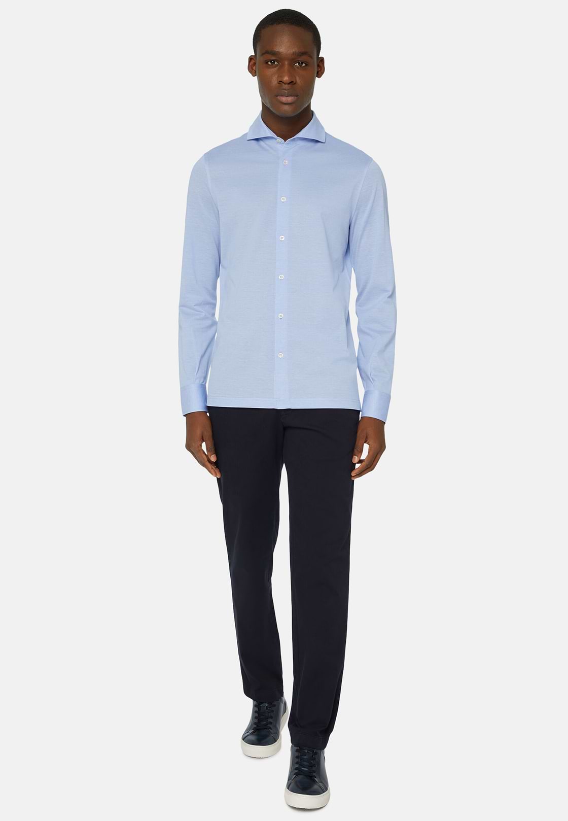 Slim Fit Polo Shirt in Filo Di Scozia Pique, Light Blu, hi-res