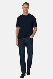 Strick-T-Shirt Aus Baumwollkrepp, Navy blau, thumb, 2