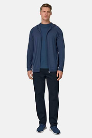 Dzianinowy sweter z kapturem z zamkiem błyskawicznym z bardzo cienkiej wełny, Air-blue, thumb, 2