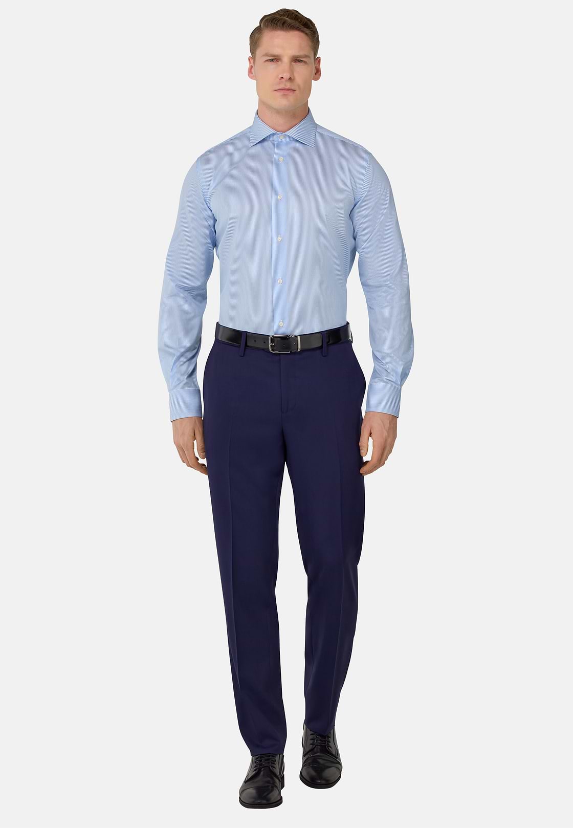 Chemise À Rayures En Coton Regular Fit, Bleu clair, hi-res