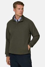 Felpa Mezza Zip in Misto Cotone Scuba B Tech, Militare, thumb, 1