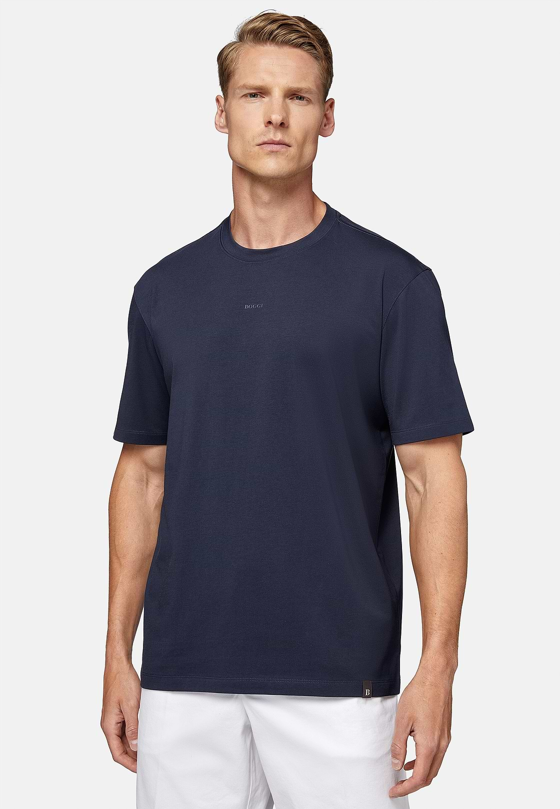 T-shirt in stretch supima katoen, Navy blue, hi-res