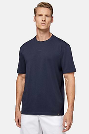 T-shirt in stretch supima katoen, Navy blue, hi-res