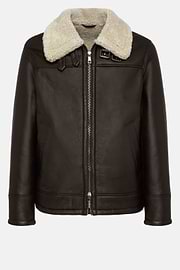 Bomberjacke Aus Echtleder Und Sherling, Braun, hi-res