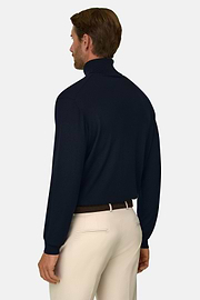 Rollkragenpullover aus extrafeiner Merinowolle, Navy blau, thumb, 4