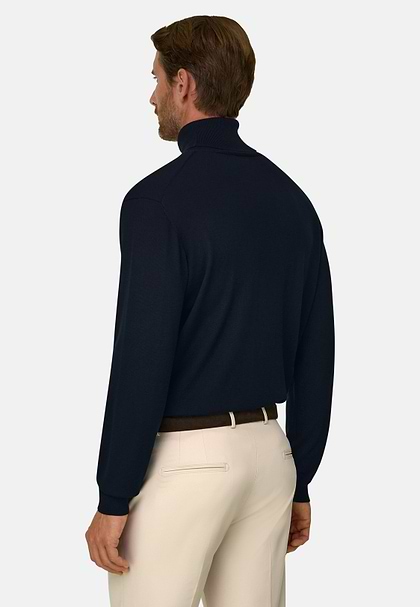 Jersey con cuello alto en lana merino extrafina, Azul  Marino, hi-res