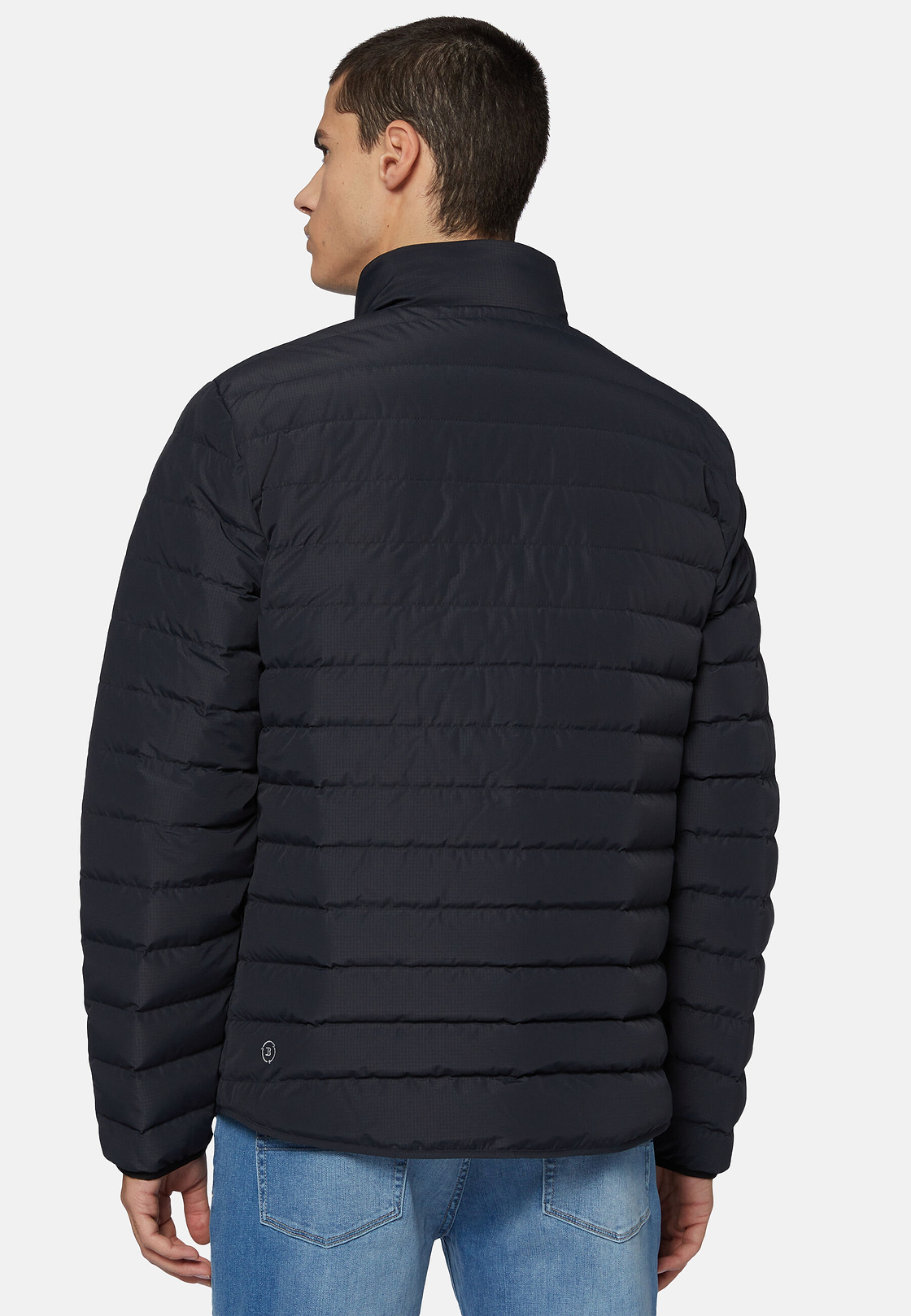 Quilted Nylon Real Down Bomber Style Sempione, Navy blue, hi-res