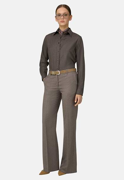Spodnie Wełniane Wide Leg, Taupe, hi-res