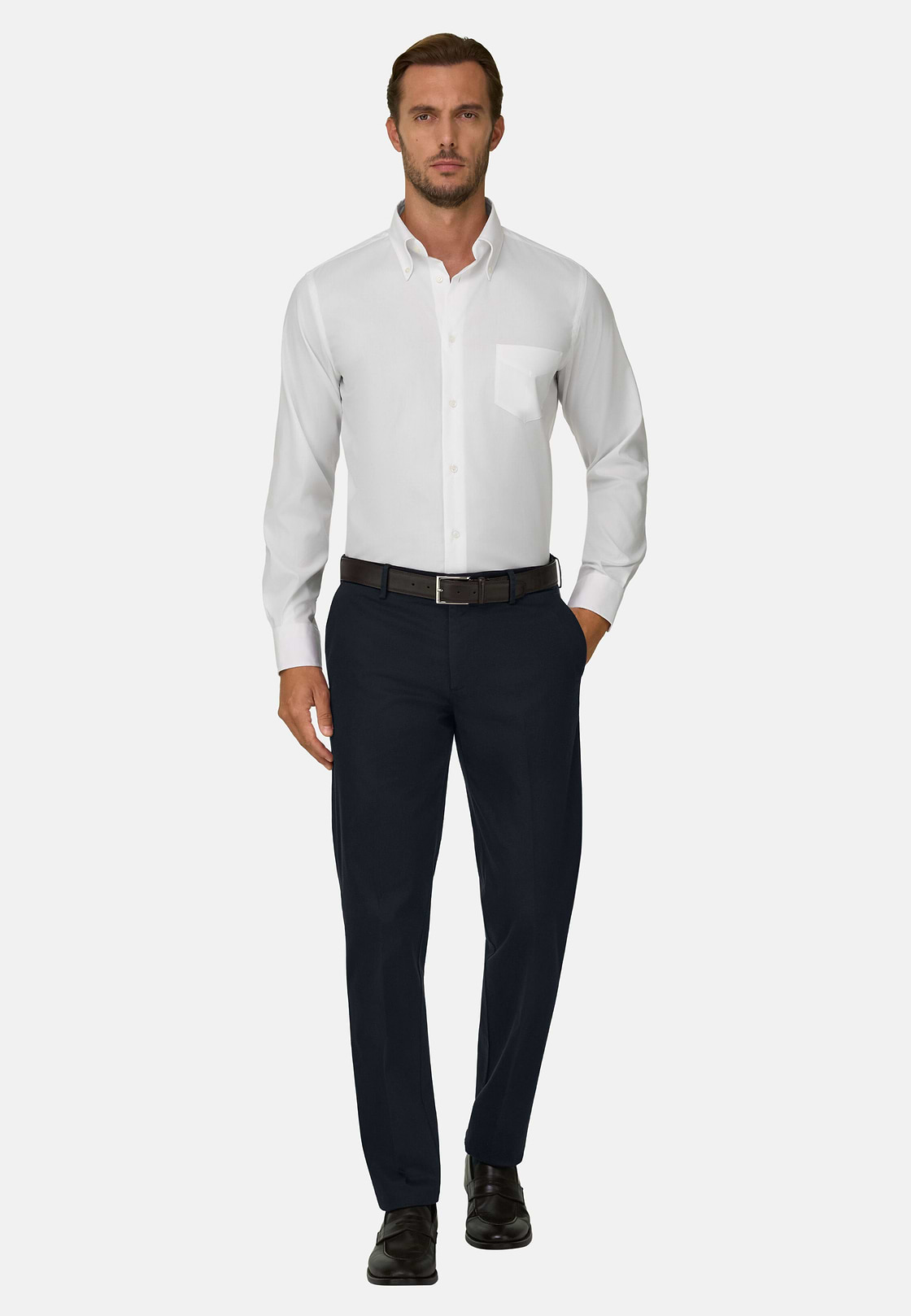 Stretch Cotton/Tencel Trousers, Navy blue, hi-res, 2