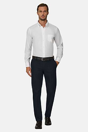 Stretch Cotton/Tencel Trousers, Navy blue, thumb, 2