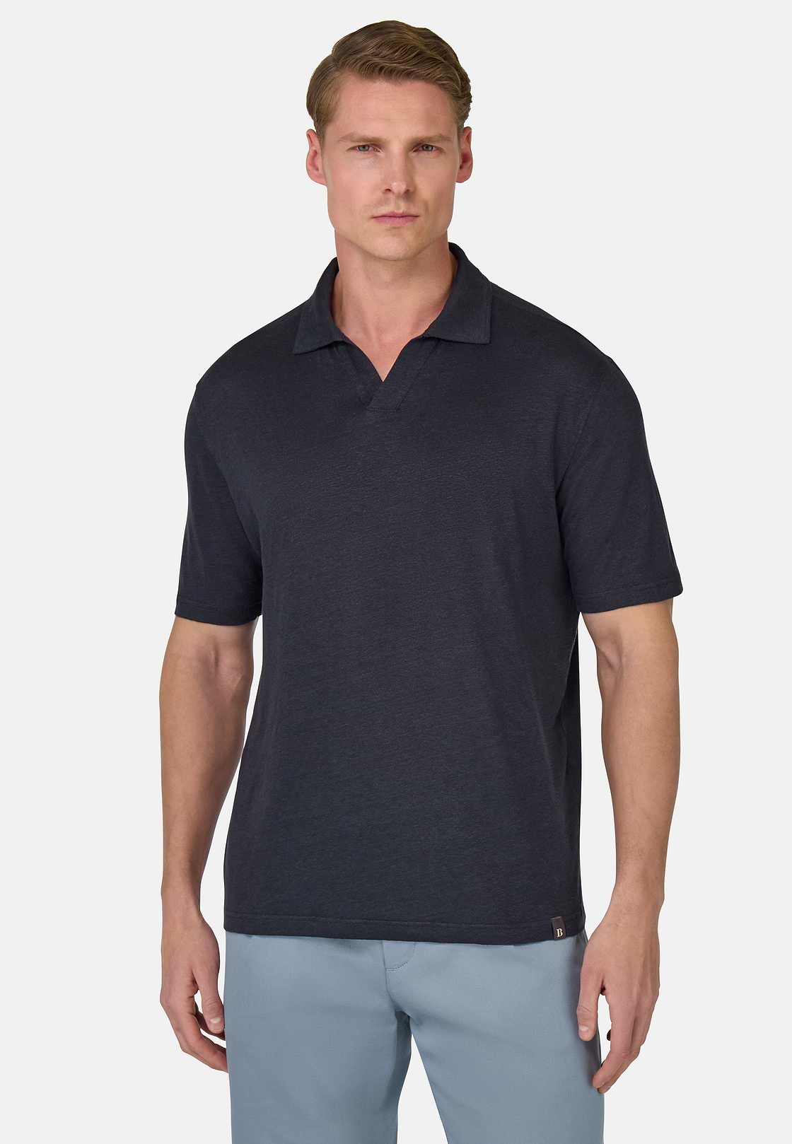 Stretch Linen Jersey Polo Shirt, DARK NAVY, hi-res
