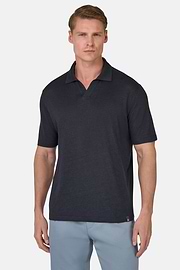 Stretch Linen Jersey Polo Shirt, DARK NAVY, hi-res