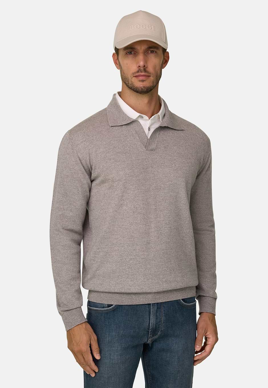 Kötött Galléros Póló Merino Cashwool® Mouliné, Sand, hi-res