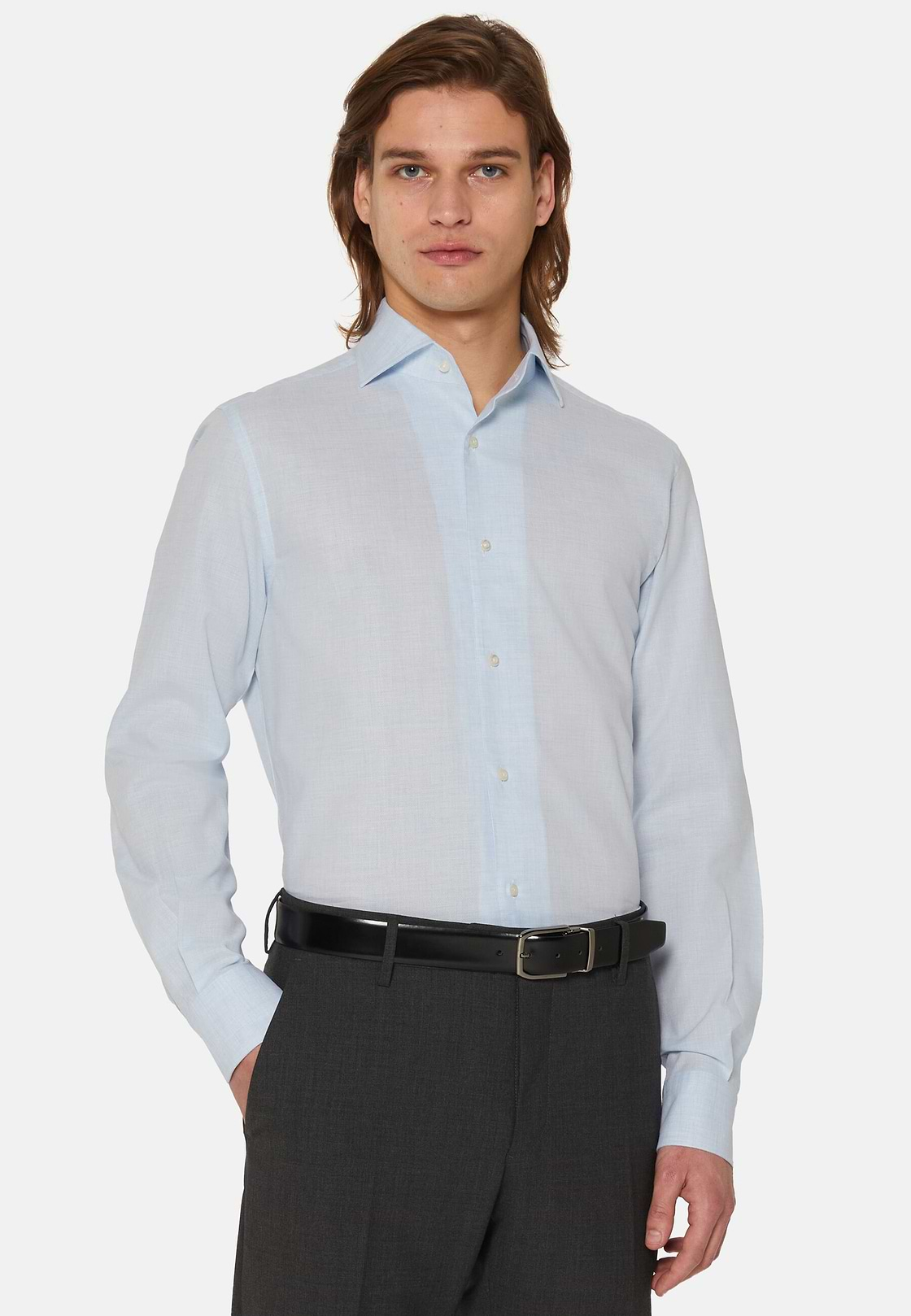 Chemise Bleu Clair En Coton Dobby Regular Fit, Bleu clair, hi-res