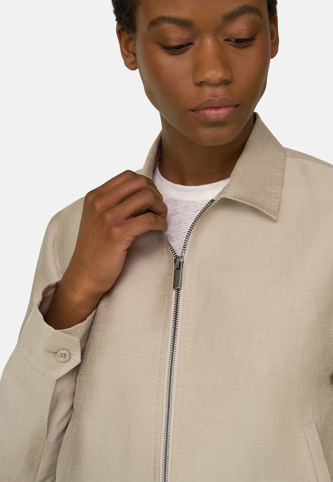 Linen Blend Shirt Jacket, Beige, hi-res, 4