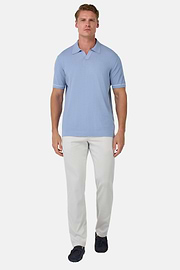 Cotton Crêpe Knit Polo Shirt, Light Blue, hi-res