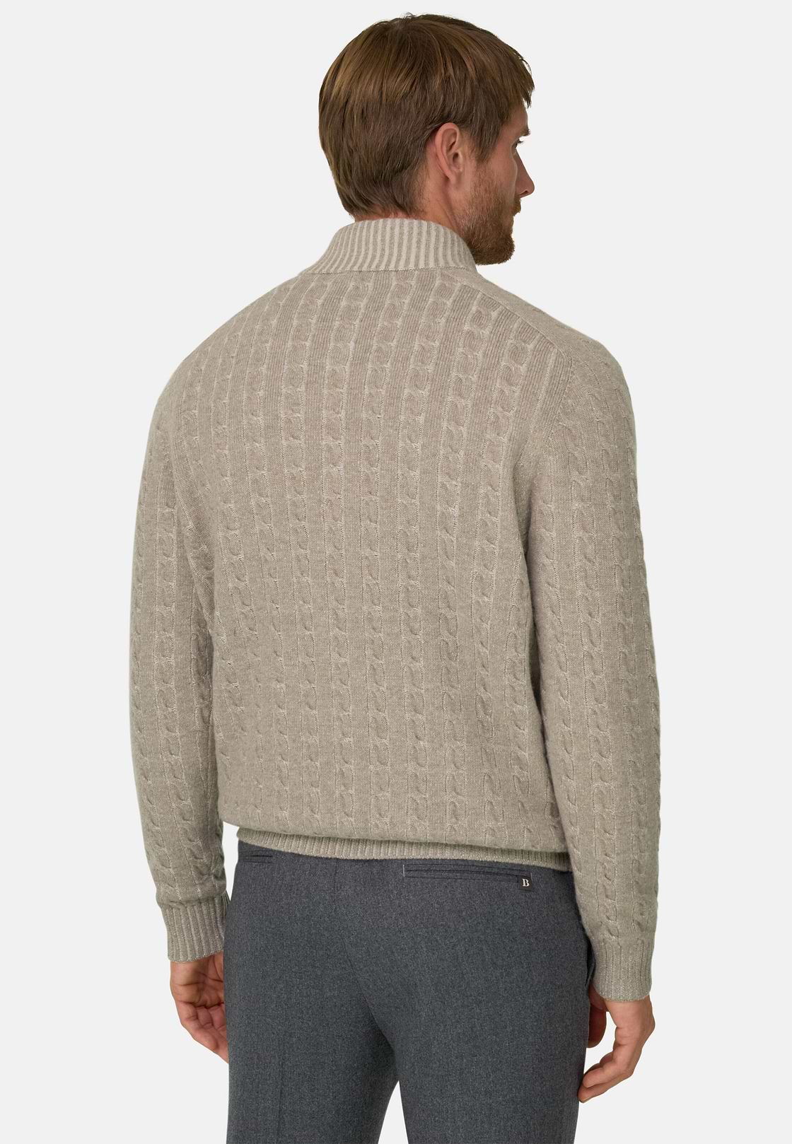 Roll Neck Jumper Full-Zip Cashmere Wool Plated, Beige, hi-res, 4