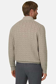 Roll Neck Jumper Full-Zip Cashmere Wool Plated, Beige, thumb, 4