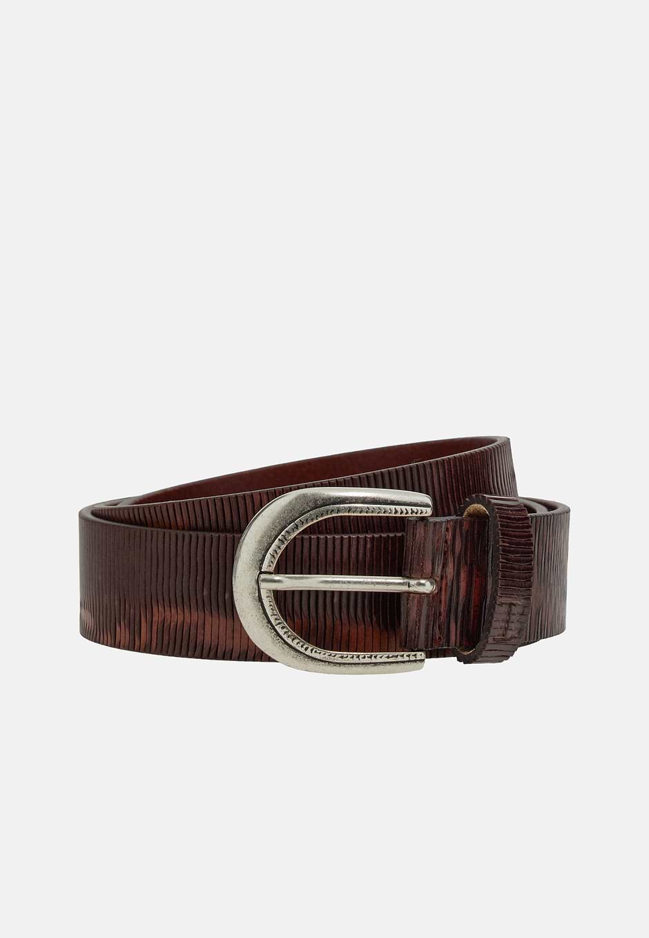 Ceinture En Cuir Sculpté, Marron, hi-res
