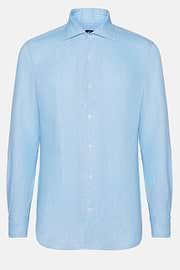 Chemise Bleu Clair En Lin Coupe Droite, Bleu clair, hi-res