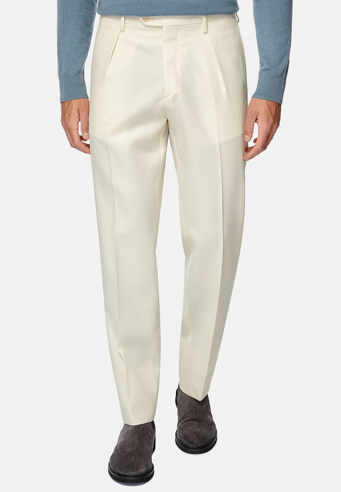 Wool Gabardine Trousers, Cream, hi-res