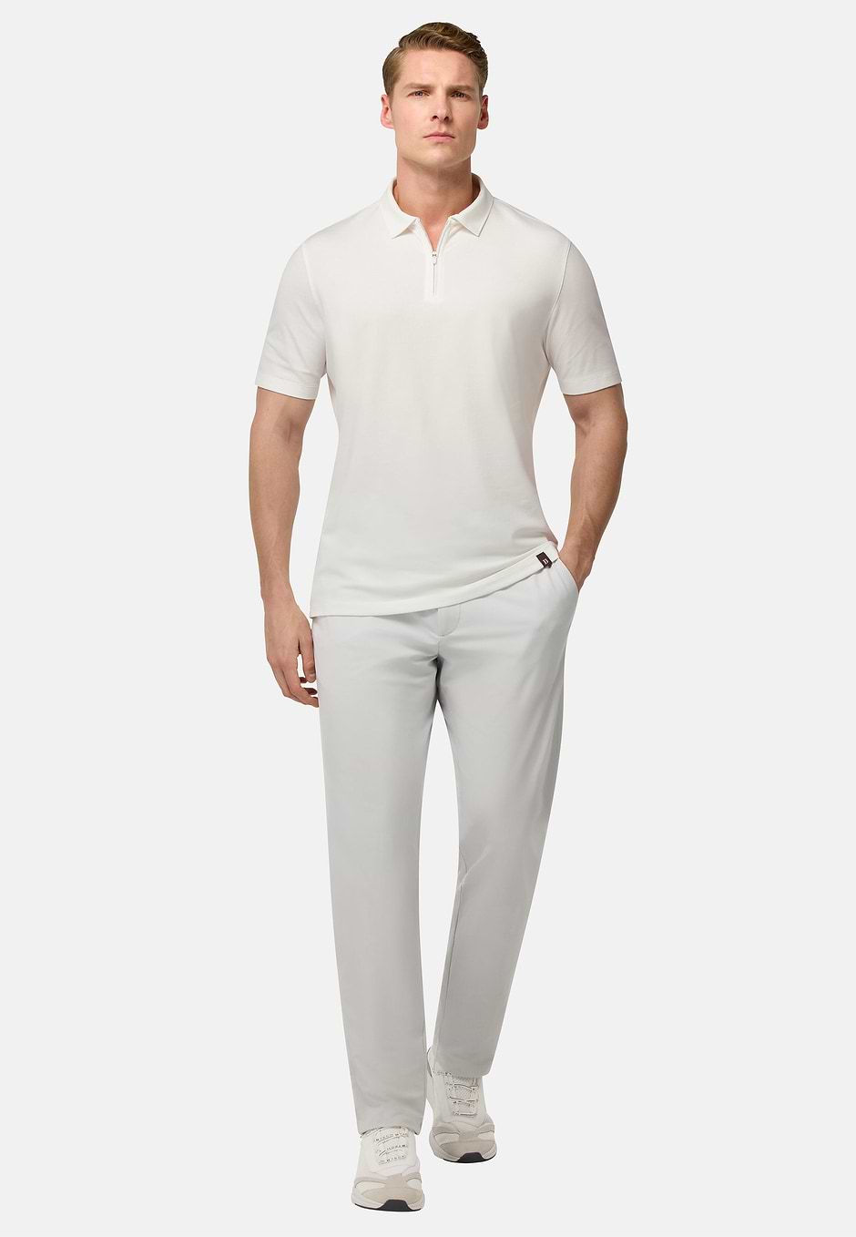S.Cafè® High-Performance Piqué Polo Shirt, White, hi-res
