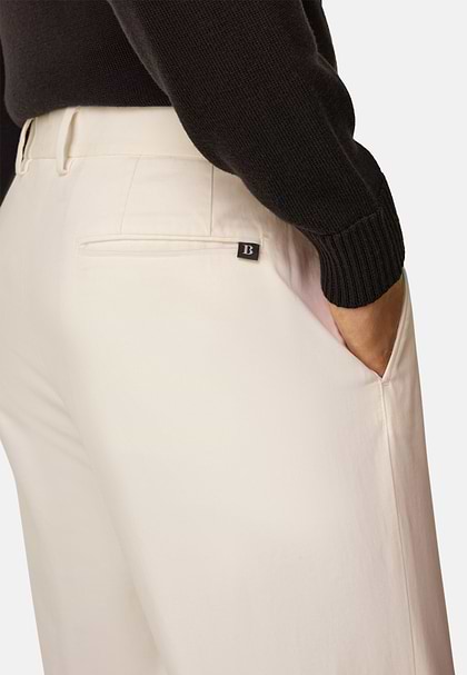 Trousers in Stretch Cotton, Offwhite, hi-res