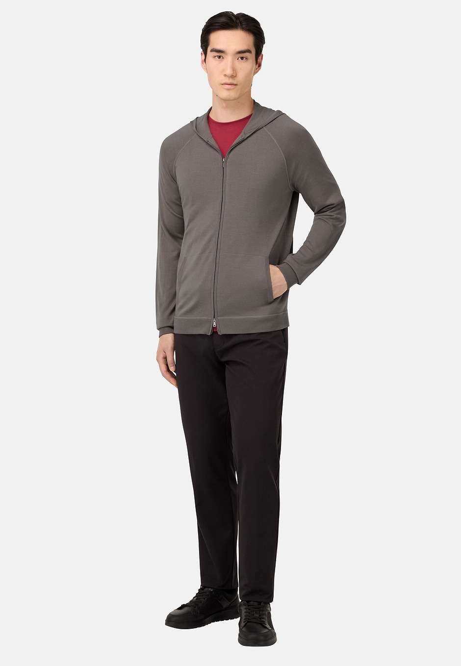 Merino Wool Full Zip Hoodie, Taupe, hi-res