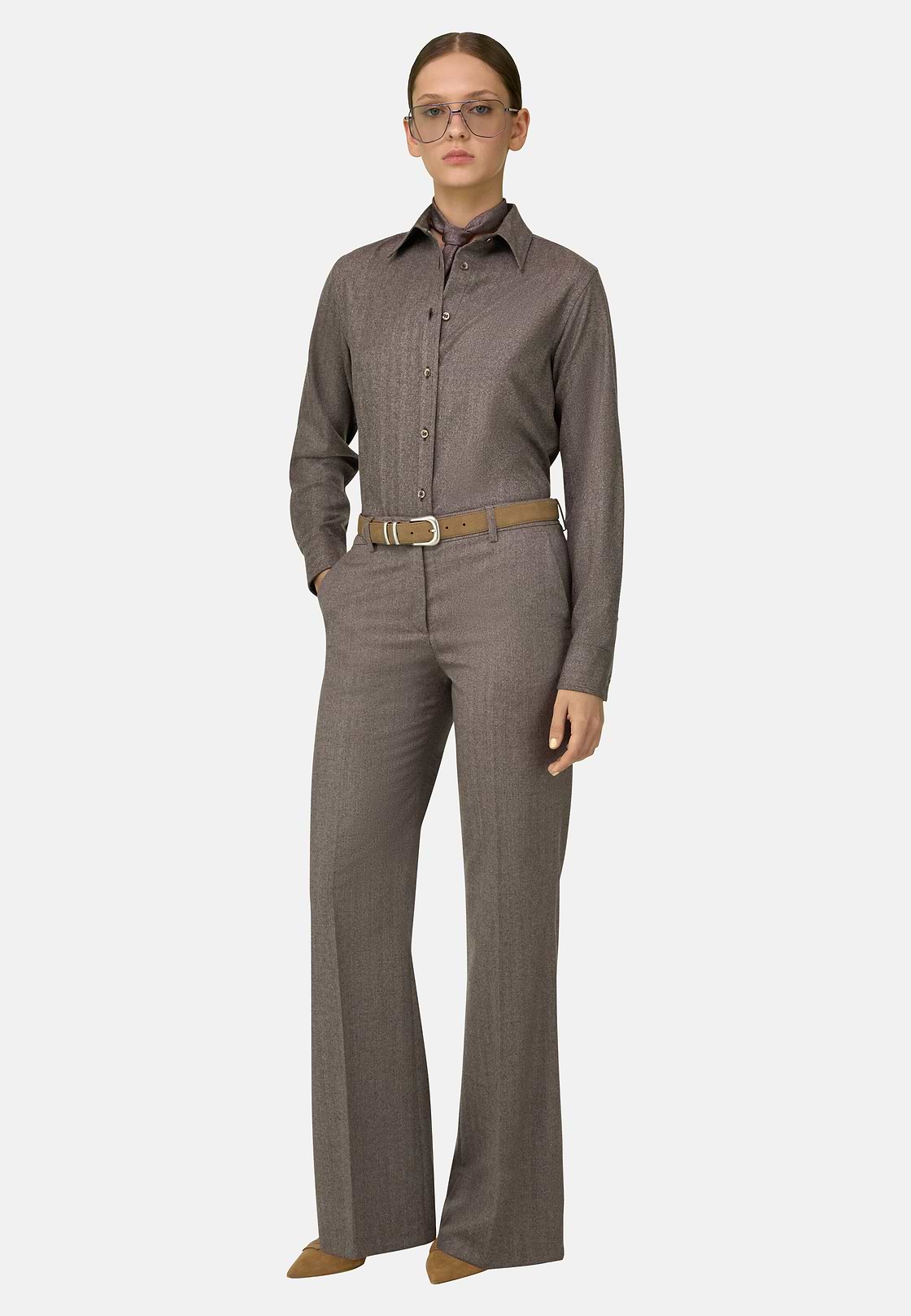 Wool Wide-Leg Trousers, Taupe, hi-res, 2