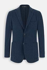 Blazer Gestructureerd Gemengd Katoen B Jersey, Indigo, thumb, 6