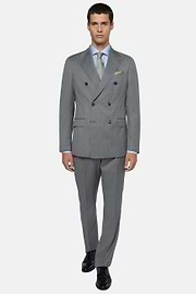 Double-Breasted Grey Pinstripe Suit In Pure Wool, Grey, hi-res