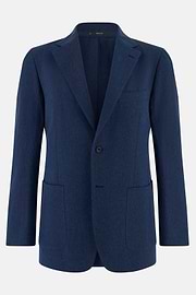 Giacca In Lino E Cotone Melange, Blu, thumb, 5