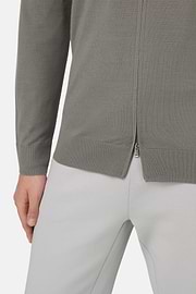 Sweter zapinany za zamek błyskawiczny z bardzo delikatnej wełny, Mud, thumb, 4