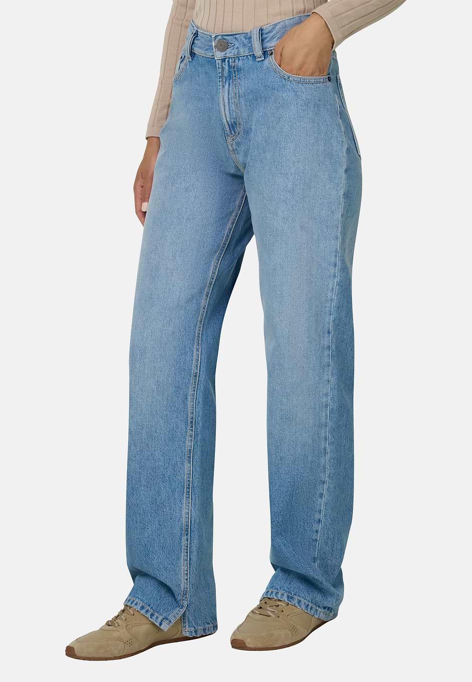 Jeans Straight Fit in Cotton Denim, Light Blue, hi-res