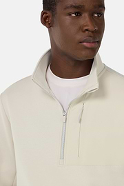 Felpa Mezza Zip In Light Scuba Misto Cotone, Sabbia, thumb, 4