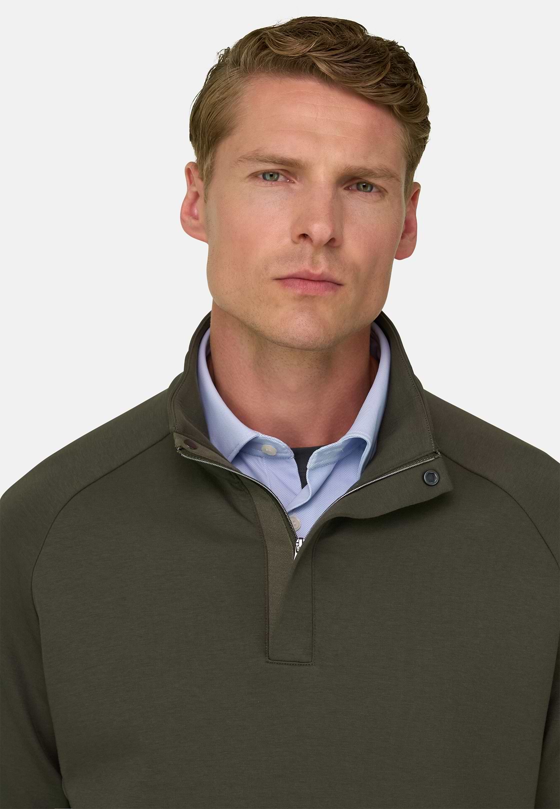Felpa Mezza Zip in Misto Cotone Scuba B Tech, Militare, hi-res, 3