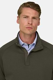 Felpa Mezza Zip in Misto Cotone Scuba B Tech, Militare, thumb, 3