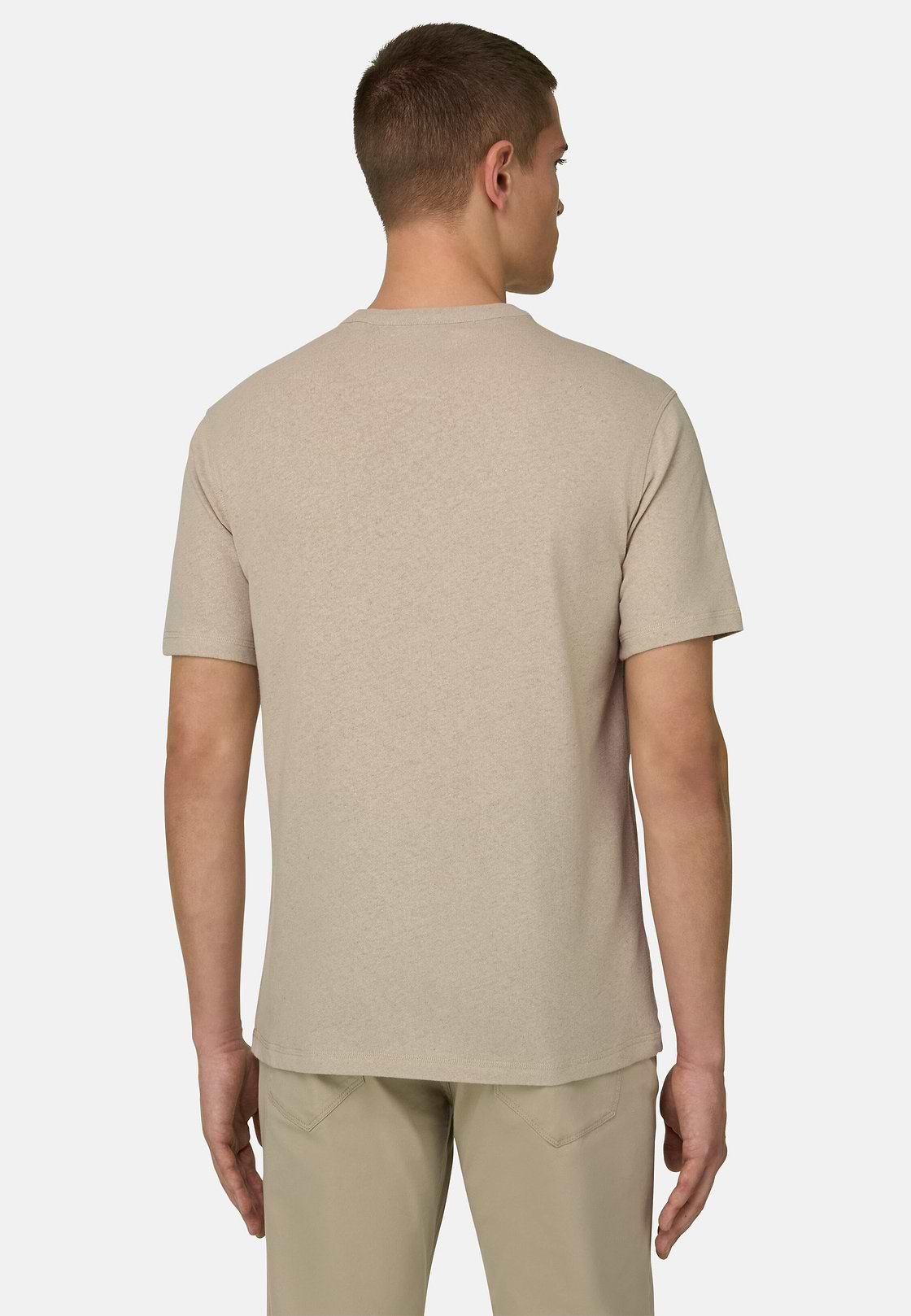 T-Shirt In Cotone Lino, Sabbia, hi-res, 3